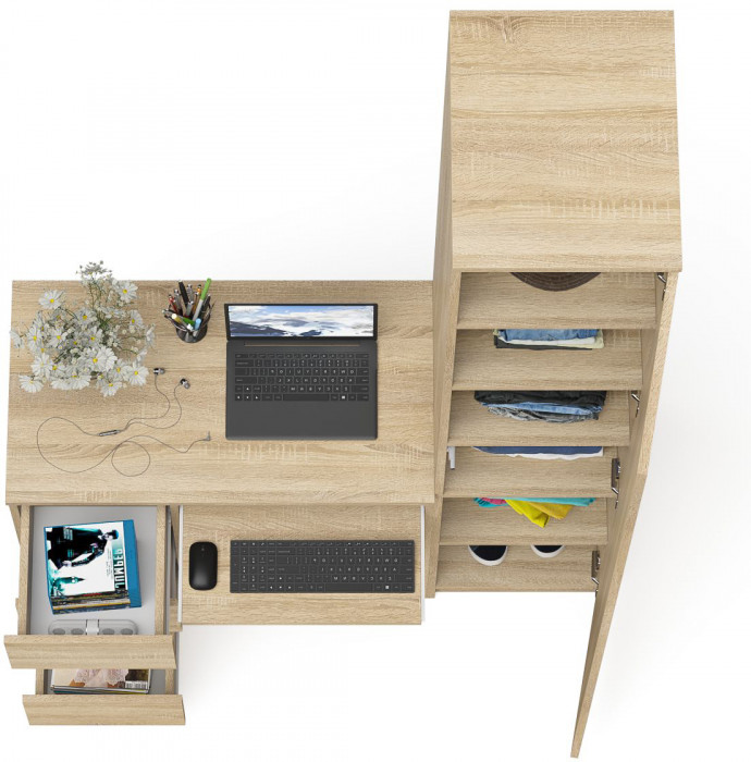 Мори компьютерный стол МС-6 левый + Пенал МШ400.1, дуб сонома