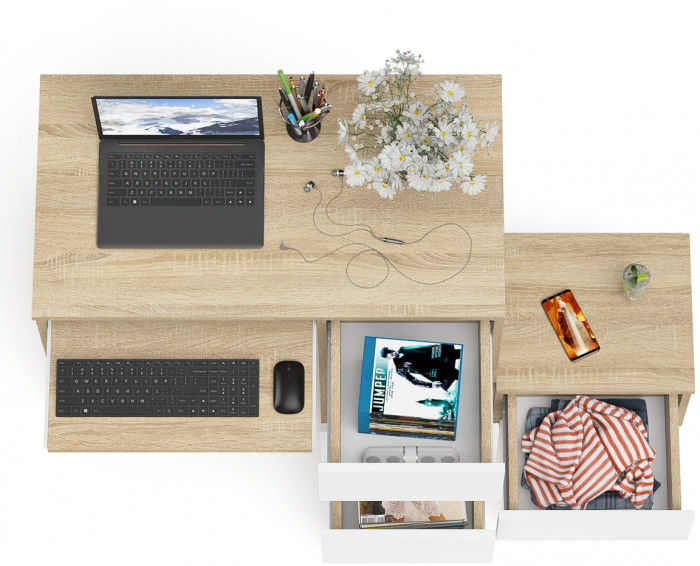 Мори компьютерный стол МС-6 правый + Тумба ТМП400.1, дуб сонома/белый