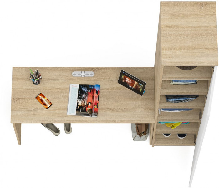 Мори Стол письменный МСП1200.1 + Пенал МШ400.1, цвет дуб сонома/белый, ШхГхВ 160,8х50,4х209,6 см., универсальная сборка