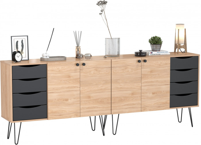 Брюс Комод-тумба 16.233 + Брюс Комод-тумба 16.233, цвет чёрный/Battle rock Santiago, ШхГхВ 226,8х38,3х85,6 см., универсальная сборка