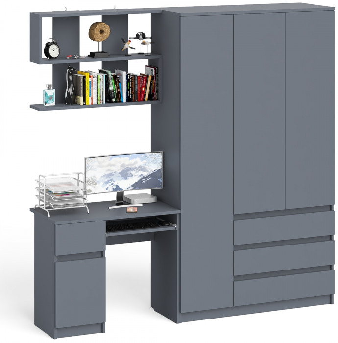 Мори компьютерный стол МС-1 левый + Шкаф МШ1200.1 + Полка 900, графит