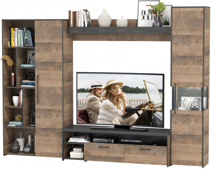 Трувор Гостиная 019, цвет дуб гранж песочный/интра, ШхГхВ 287,6х45,4х210 см., универсальная сборка