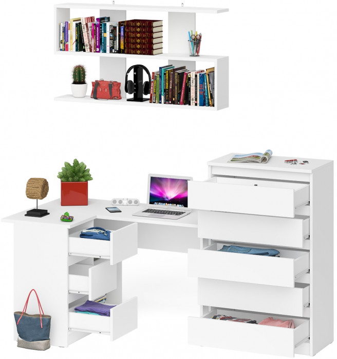 Мори компьютерный стол МС-16 левый + Комод МК700.5 + Полка 1200, белый