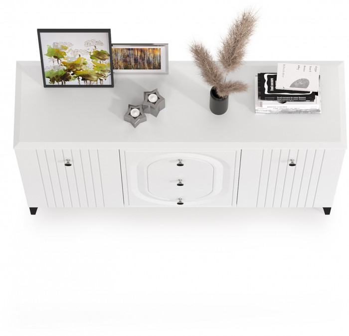 Валенсия Спальня 13.309 Комод, цвет ЛДСП белый шагрень/МДФ белый шагрень, ШхГхВ 133,2х38,4х87,5 см.