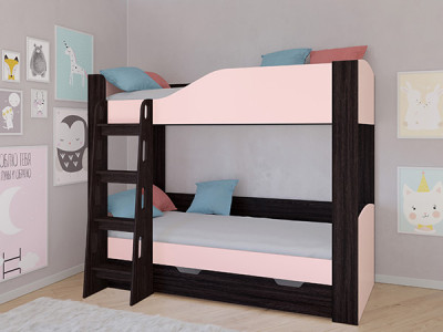 Кровать двухъярусная АСТРА 2 Венге/Розовый с ящиком