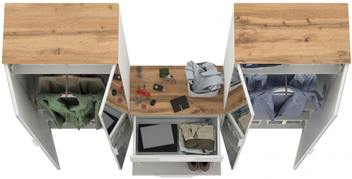 Октава Прихожая 24, цвет белый шагрень/дуб крафт золотой/фасады МДФ белый шагрень, ШхГхВ 193,7х35,4х197,6 см., универсальная сборка