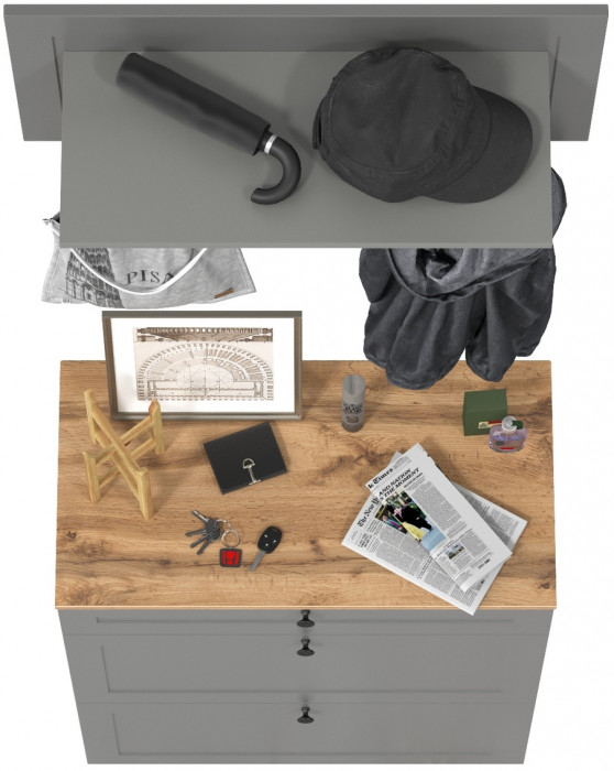 Остин 16.121 Тумба для обуви + 15.12 Вешалка, цвет серый графит/дуб крафт золотой, ШхГхВ 80х41,6х210 см.