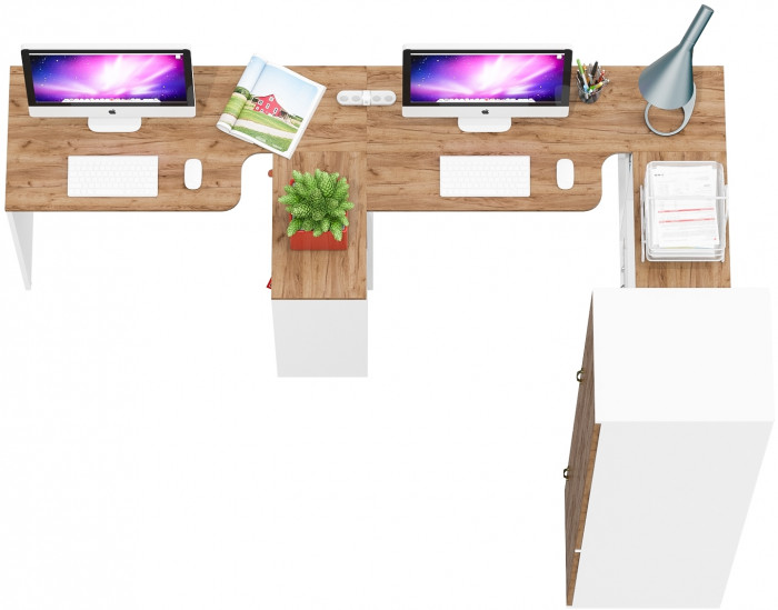 Лидер-8 Стол + Стол + Пенал МД 23Б + Тумба МД 3.15, белый шагрень/крафт золото