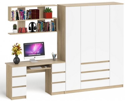 Мори компьютерный стол МС-2 + Шкаф МШ1600.1 + Полка 1200, дуб сонома/белый