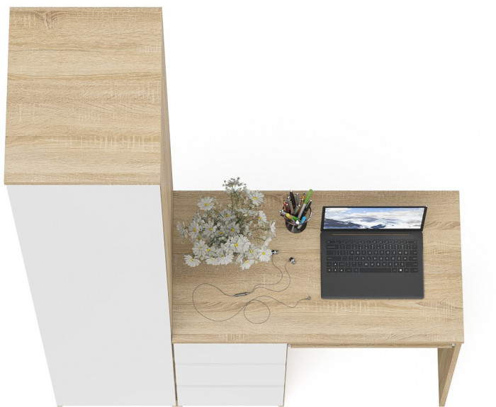 Мори компьютерный стол МС-6 левый + Пенал МШ400.1, дуб сонома/белый