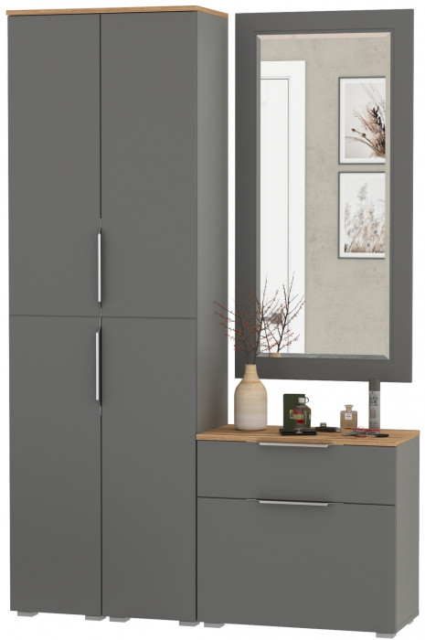 Октава Прихожая 43, серый графит/дуб крафт золотой/фасады МДФ серый графит