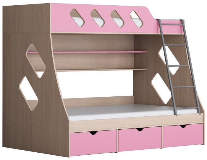 Дельта-20.01 Детская двухъярусная кровать с лестницей (Дуб молочный, Ясень шимо светлый)