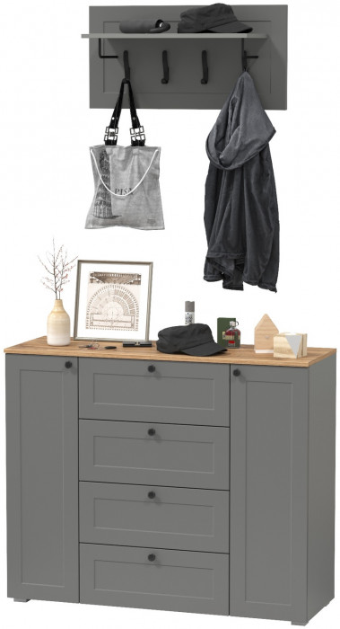 Остин 16.221 Комод + 15.12 Вешалка, серый графит/дуб крафт золотой