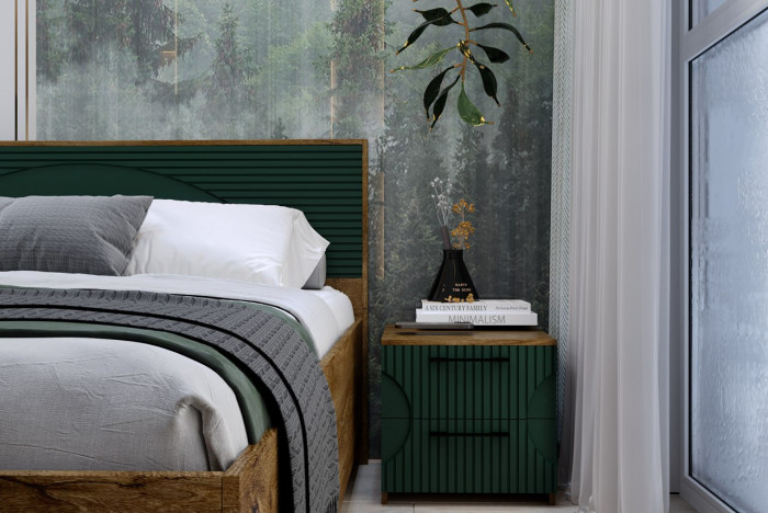 Кровать KING-SIZE 180х200 "Монтале" - Дуб канзас/Зеленый матовый