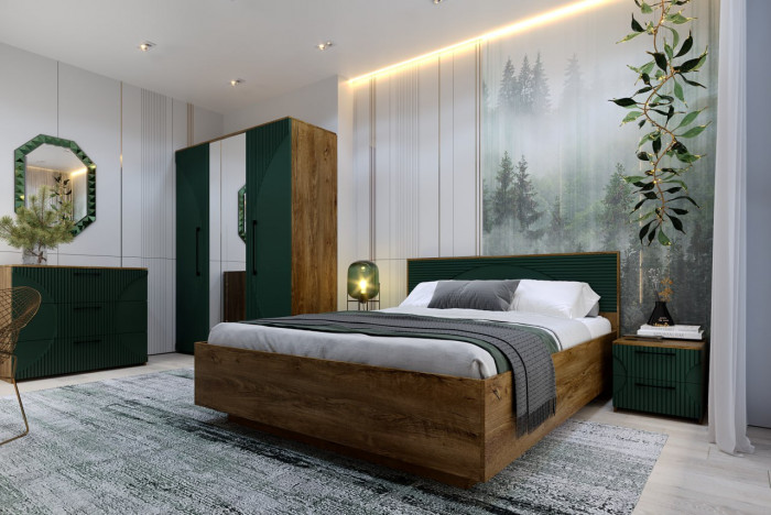 Кровать KING-SIZE 180х200 "Монтале" - Дуб канзас/Зеленый матовый