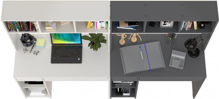 компьютерный стол Комфорт 12.77F + компьютерный стол Комфорт 12.77F, белый шагрень/тёмно-серый