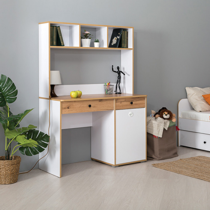 Вуди 12.42 Стол письменный, цвет белый премиум/дуб крафт золотой, ШхГхВ 110х52,7х78,4 см., универсальная сборка