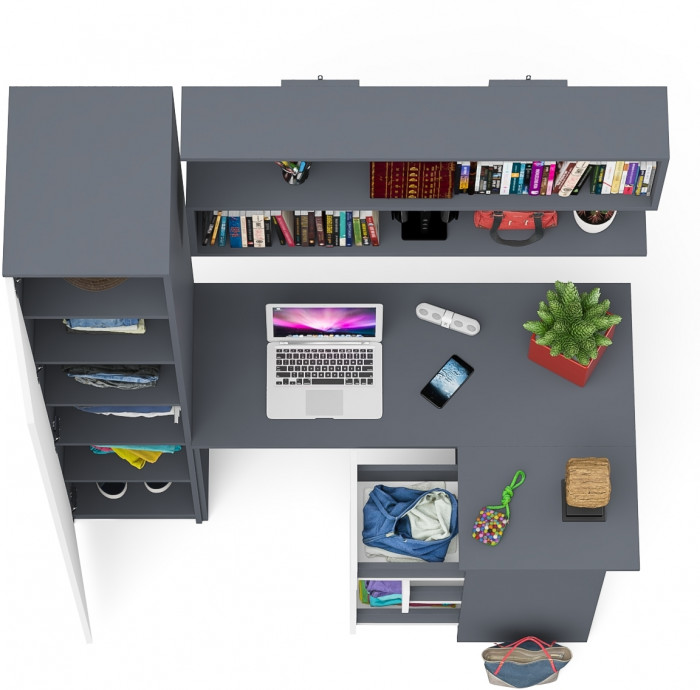 Мори компьютерный стол МС-16 правый + Пенал МШ400.1 + Полка 1200, графит/белый