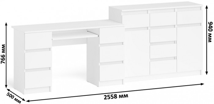 Мори компьютерный стол МС-2 + Комод МК1200.4, белый