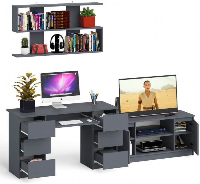 Мори компьютерный стол МС-2 + Тумба МТВ1200.1 + Полка 1200, графит