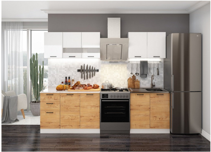 Кухонный гарнитур ЛДСП Дуся 2000, Бунратти / Цемент/Белый