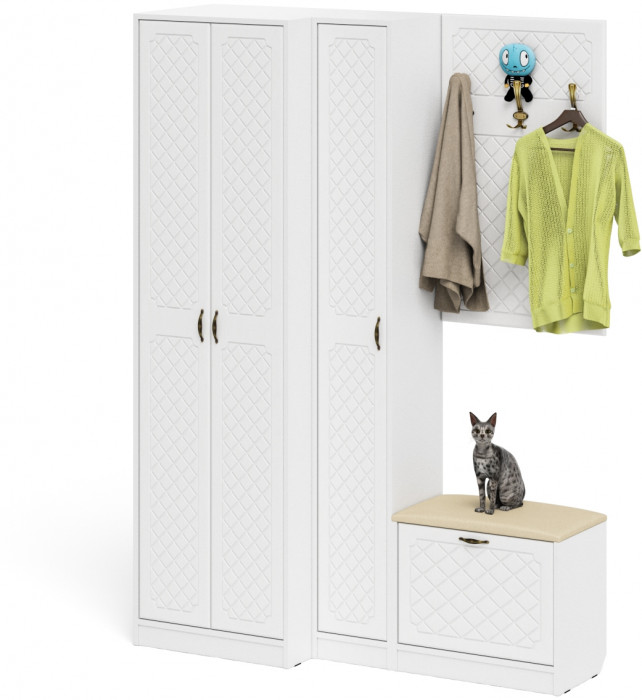 Прихожая П-6 Пенал 4 штуки, цвет дуб сонома/фасады МДФ белое дерево фрезеровка ромб, ШхГхВ 60х35х210 см., универсальная сборка