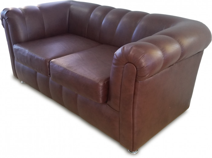 Диван кожаный черный, прямой 2-х местный, для дома, офиса, гостиной, кабинета Честер