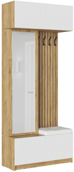 Модульная прихожая Бостон МДФ, композиция 2 (Белый глянец, Дуб Крафт Золотой)