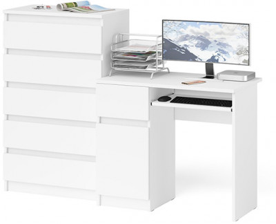Мори компьютерный стол МС-1 левый + Комод МК700.5, белый