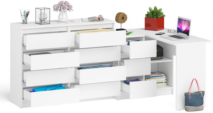 Мори компьютерный стол МС-16 левый + Комод МК1200.8, белый