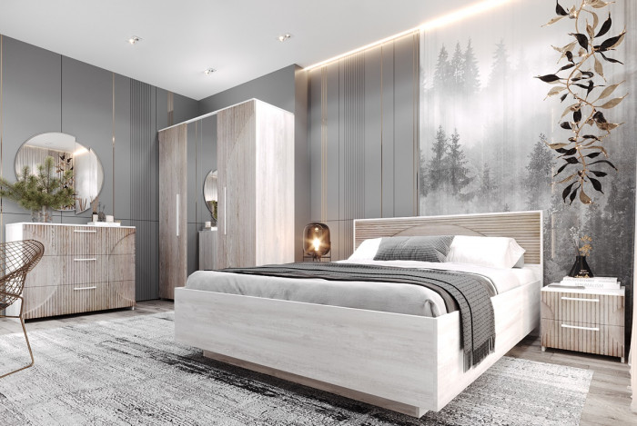 Кровать KING-SIZE 180х200 "Монтале" - Бетон пайн светлый/Астана роузвуд