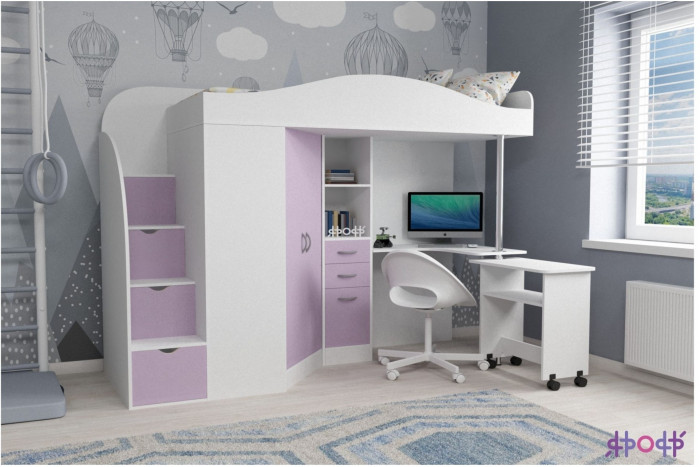 Кровать-чердак Юниор 4 (Винтерберг/Оранжевый)