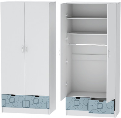 Детский Шкаф 2-х створчатый Бриз МДФ, Белый/Антарктида (Квадрат)