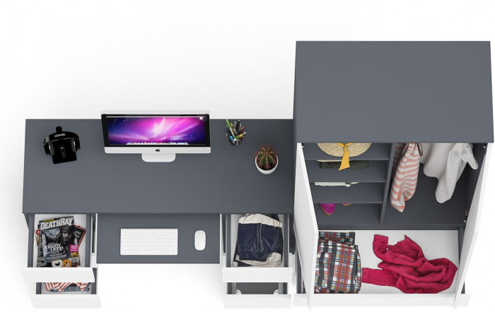 Мори Стол компьютерный МС-2 + Шкаф МШ900.1, цвет графит/белый, ШхГхВ 225,8х50,4х179,6 см., универсальная сборка