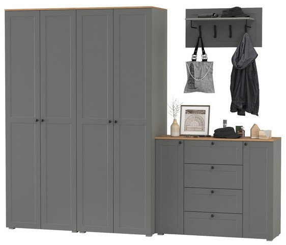 Остин Прихожая 27, цвет серый графит/дуб крафт золотой, ШхГхВ 280х54,3х229,6 см., универсальная сборка