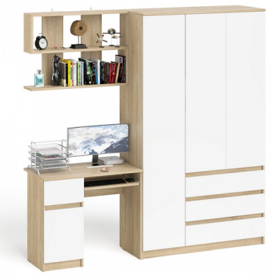 Мори компьютерный стол МС-1 левый + Шкаф МШ1200.1 + Полка 900, дуб сонома/белый