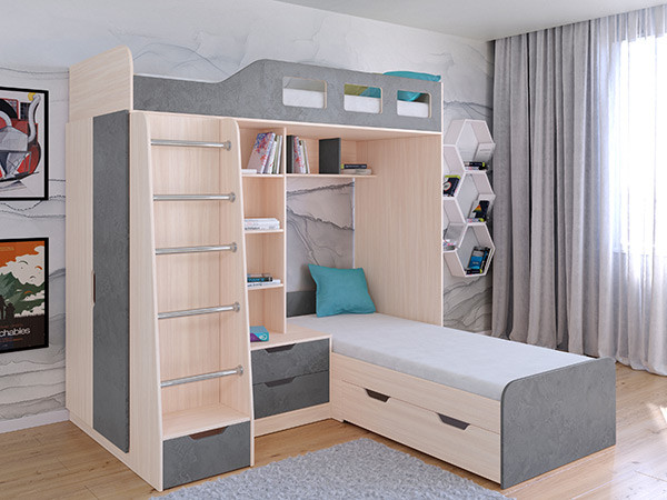 Кровать двухъярусная Астра 4  Дуб молочный/Железный Камень