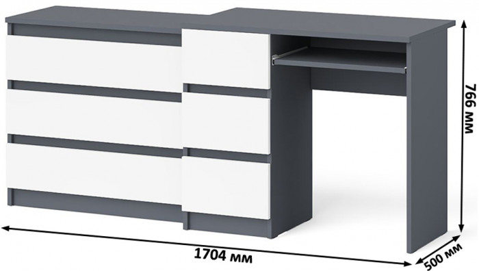 Мори Стол компьютерный МС-6 левый + Комод МК800.1, цвет графит/белый, ШхГхВ 170,4х50х76,6 см., выдвижные ящики слева, НЕ универсальная сборка