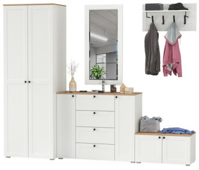 Остин Прихожая 53, белый шагрень/дуб крафт золотой