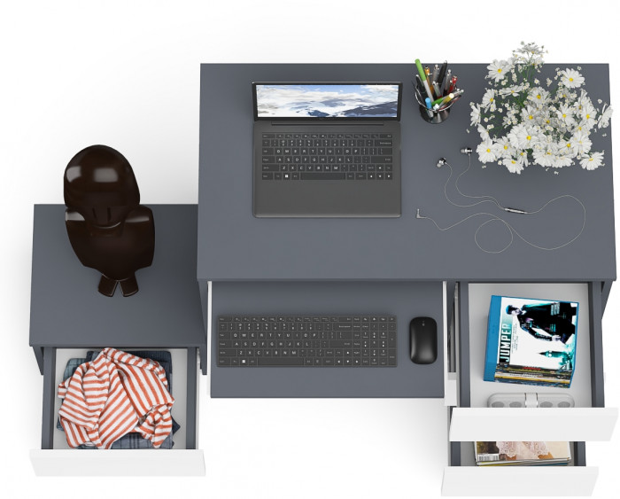 Мори Стол компьютерный МС-6 правый + Тумба ТМП400.1, цвет графит/белый, ШхГхВ 130,4х50х76,6 см., выдвижные ящики справа, НЕ универсальная сборка