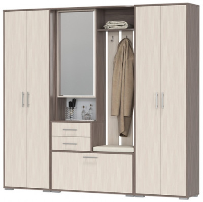 Прихожая Домино 4, цвет бодега тёмный/бодега светлый, ШхГхВ 220х36х202 см., универсальная сборка