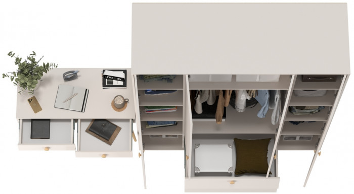 Афина Спальня Шкаф 4-х дверный + Стол, кашемир серый