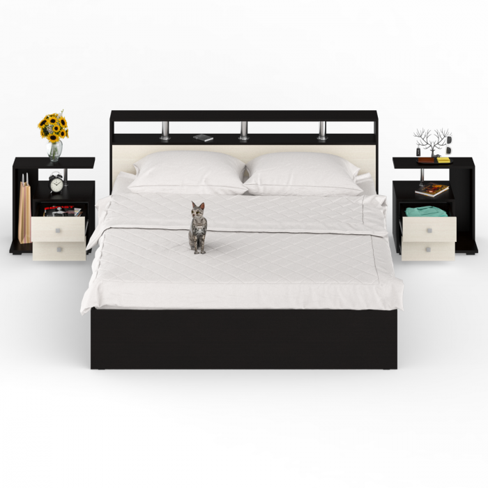 Камелия Кровать 1800 + две тумбы, венге/дуб лоредо