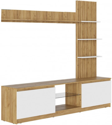 Гостиная Бостон МДФ (Белый глянец, Дуб Крафт Золотой)