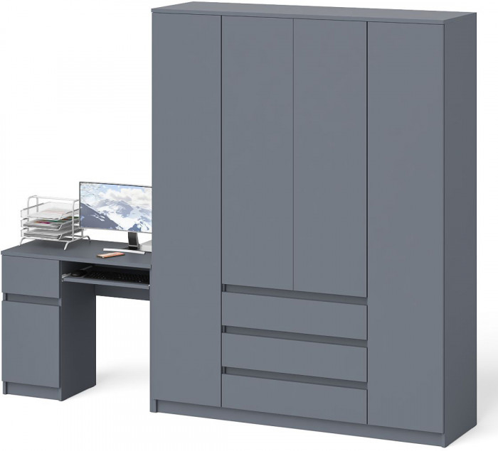 Мори компьютерный стол МС-1 левый + Шкаф МШ1600.1, графит