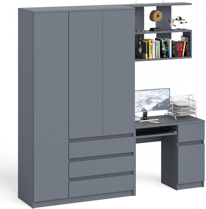 Мори компьютерный стол МС-1 правый + Шкаф МШ1200.1 + Полка 900, графит