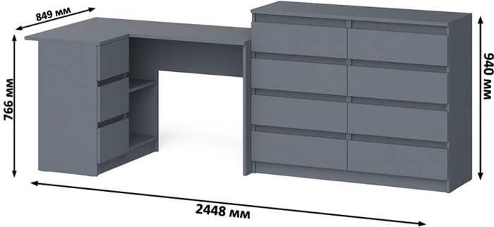 Мори компьютерный стол МС-16 левый + Комод МК1200.8, графит