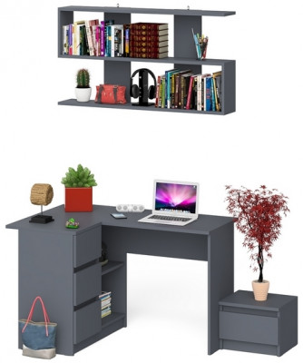Мори компьютерный стол МС-16 левый + Тумба ТМП400.1 + Полка 1200, графит