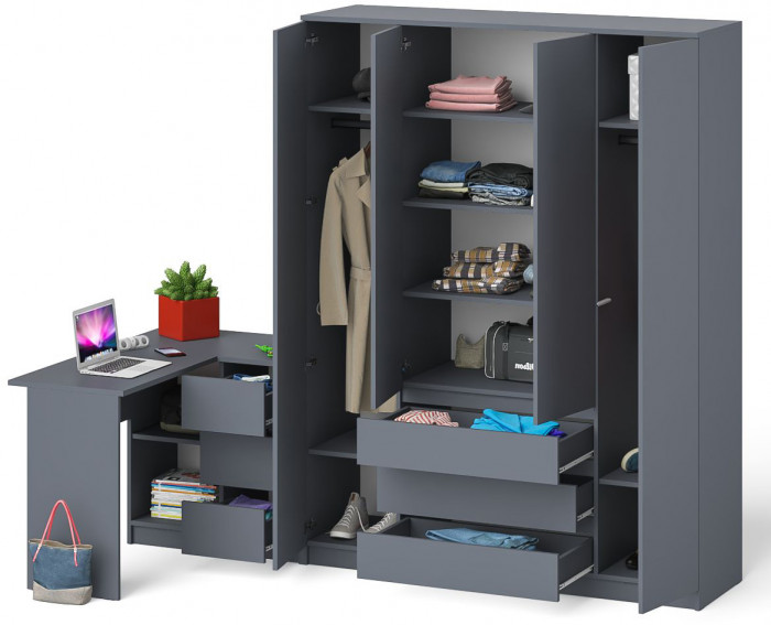 Мори компьютерный стол МС-16 правый + Шкаф МШ1600.1, графит
