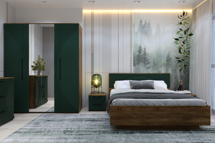 Кровать 160х200 с щитовым основанием "Монтале" - Дуб канзас/Зеленый матовый